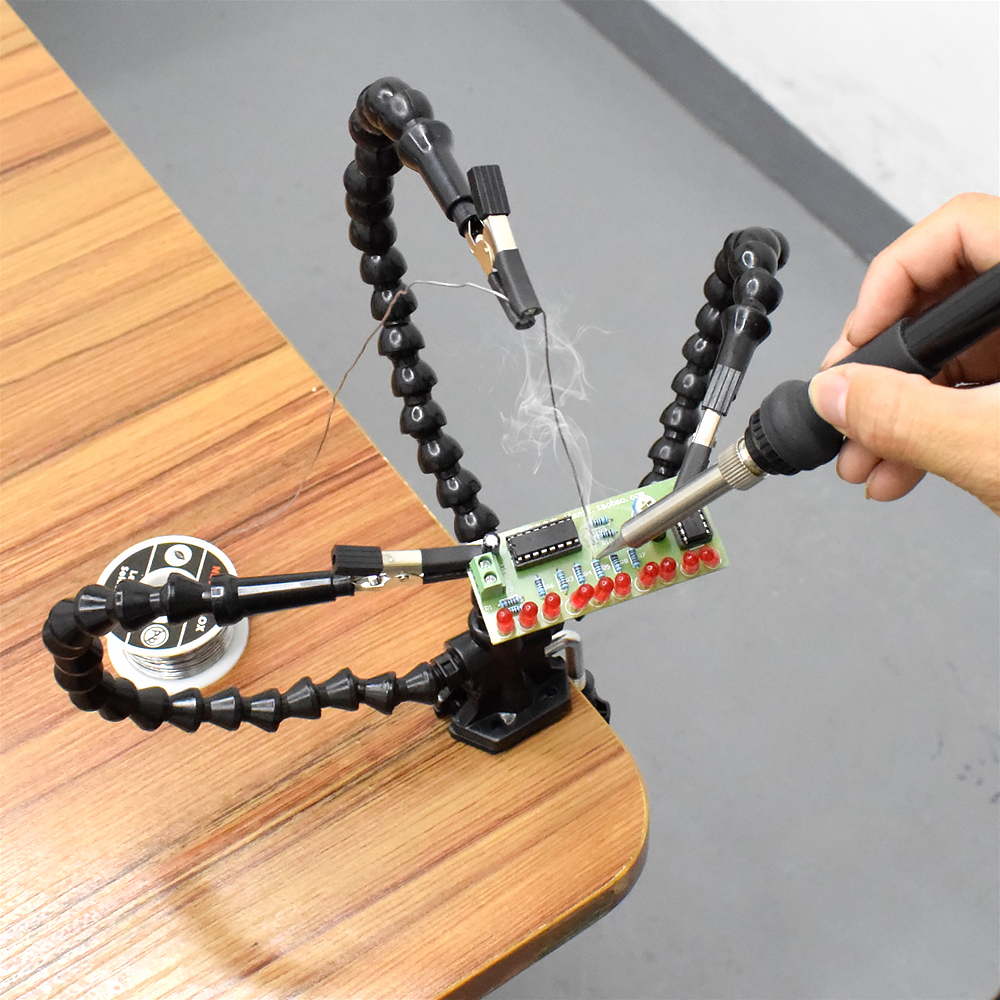 Toolour Third Arm Soldering Station USB LED Light Magnifier With 3pcs Flexible Arms Helping Hands For Repairing Welding PCB Tool