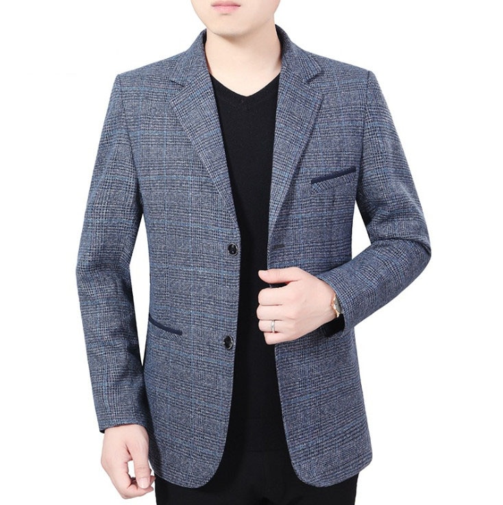 Chaquetas de traje de entramado para hombre primavera otoño ajustado traje Blazer Formal Inglaterra traje chaquetas macho Casual Blazers