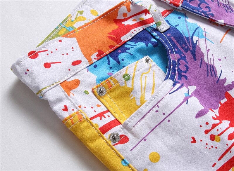 Men's Digital Printed Colorful Pants Stretch Denim Jeans Men Skinny 3D Pattern Coloured Drawing PaitingTrousers