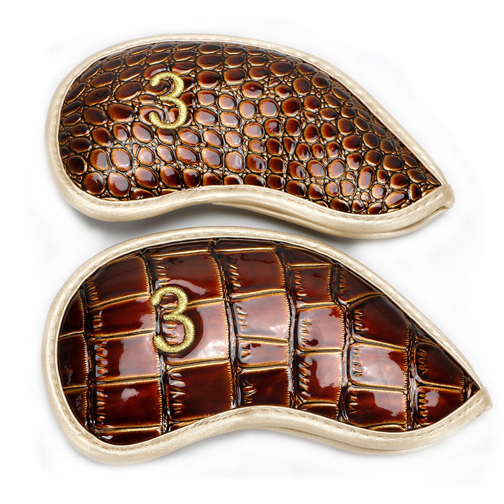 Latest golf iron headcover set crocodile skin PU hard cover 3-9P A S club cover Crystal Leather golf head cover