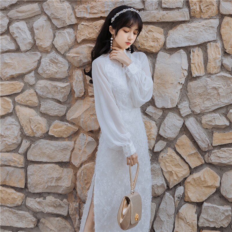 Summer Slim Aristocratic Bubble Sleeve Improved Cheongsam Dress Chinese Traditional Lantern Sleeve Party Dress