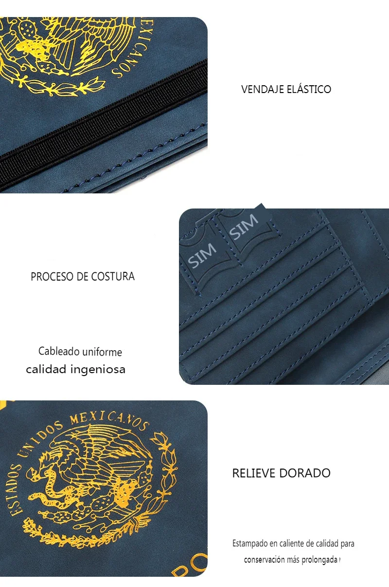 Rfid-blokkerende paspoorthoes voor mexico, gemaakt van pu-leer, verenigde staten, mexicaans, reisdocumenten, beschermingskaarthouder voor mannen en vrouwen