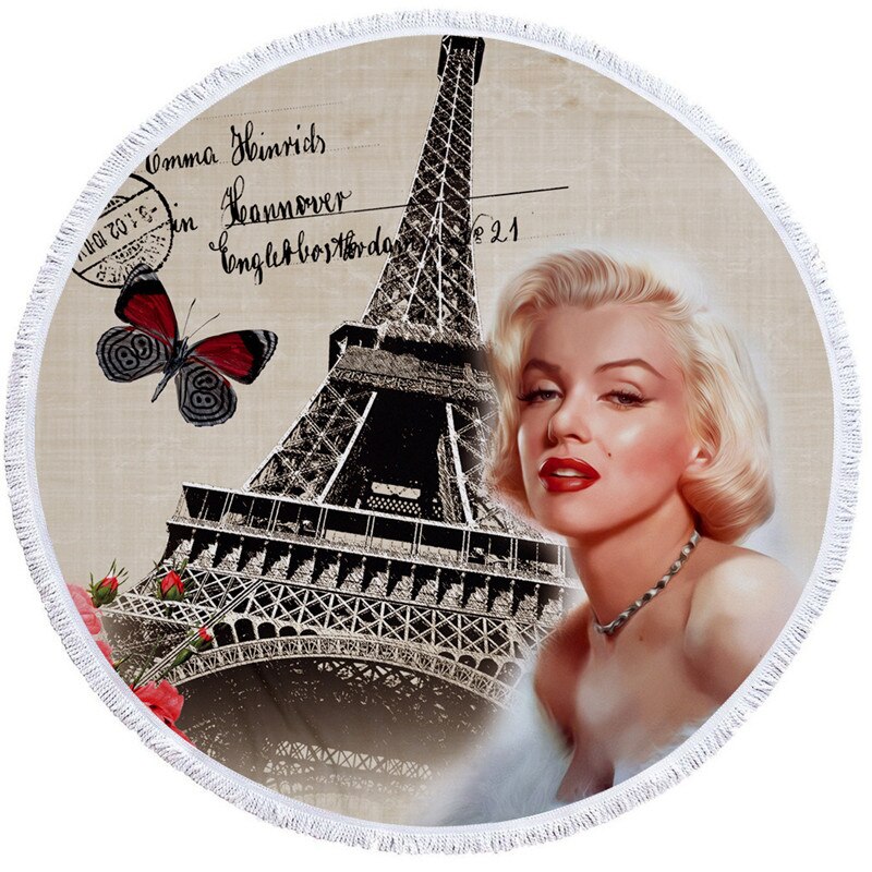 Retro rundt badehåndklæde med kvaster vintage big ben yogatæppe picnicmåtte blomsterbadehåndklæde