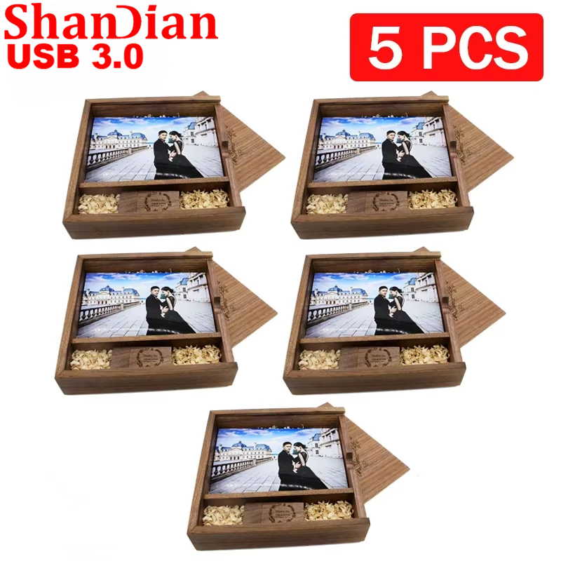 USB 3.0 Maple Photo Album with Box 5 Lot Free Custom LOGO USB Flash Drives 64GB Pen Drive 16GB Photography Stick（170*170*35 Mm）