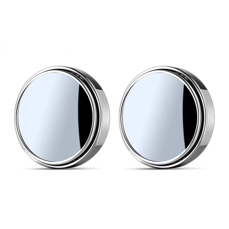 2 Pcs Round Frame Convex Blind Spot Mirror Safety Driving Wide-angle 360 Degree Adjustable Clear Rearview Mirror Car Accessories: Silver