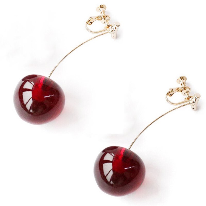Klar Harz Kirsche Ohrringe für Frauen Mädchen Gold Farbe Legierung transparent Grün Rosa Lila rot Kirsche Clip Ohrringe Partei Schmuck: dunkel rot