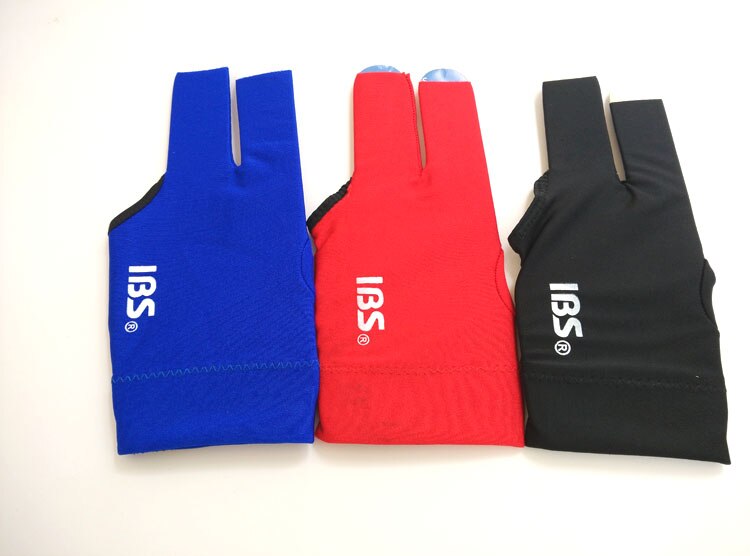 10 stks/partij IBS biljart pool snooker drie-vingers handschoen rood/blauw/zwart stof halve vinger handschoenen biljart suppiles