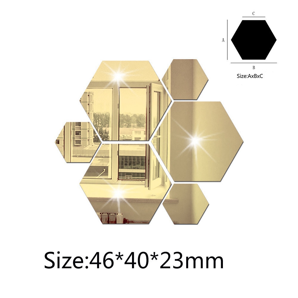 Adesivo decorativo 3d espelho 36 pçs/set, adesivos hexagonais para parede com restaurante, aisle, personalidade, espelho, sala, casa