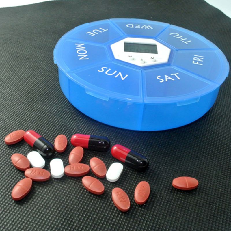 7 Grids Pill Box Electric Reminder Timer Alarm Weekly Round Organizer Medicine Case X5XC