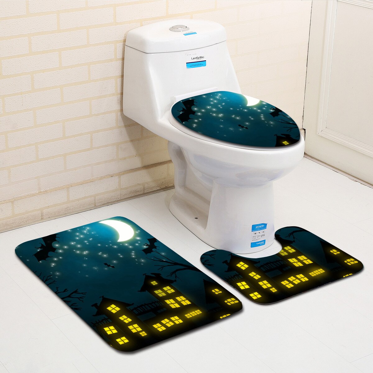 Zeegle 3Pcs Badmat Set Voetstuk Tapijt Deksel Wc Cover Mat Halloween Mat Voor Badkamer Decoratie Flanel Anti Slip badmat Tapijt