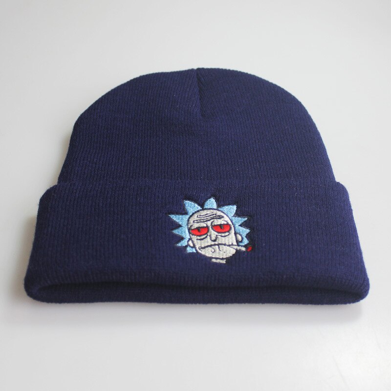 Rick Mützen Rick und Morty Hüte Elastische Stickerei Warme Winter unisex Gestrickte Hütte Skullies UNS Animation Ski Gorros Kappe: Marineblau