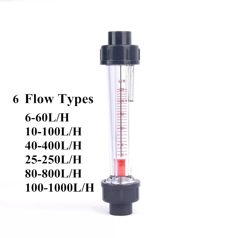 Medidor de flujo de agua líquida de plástico, 6-60L rotámetro/H 10-100L/H 25-250L/H 100-1000LH, 1 unidad