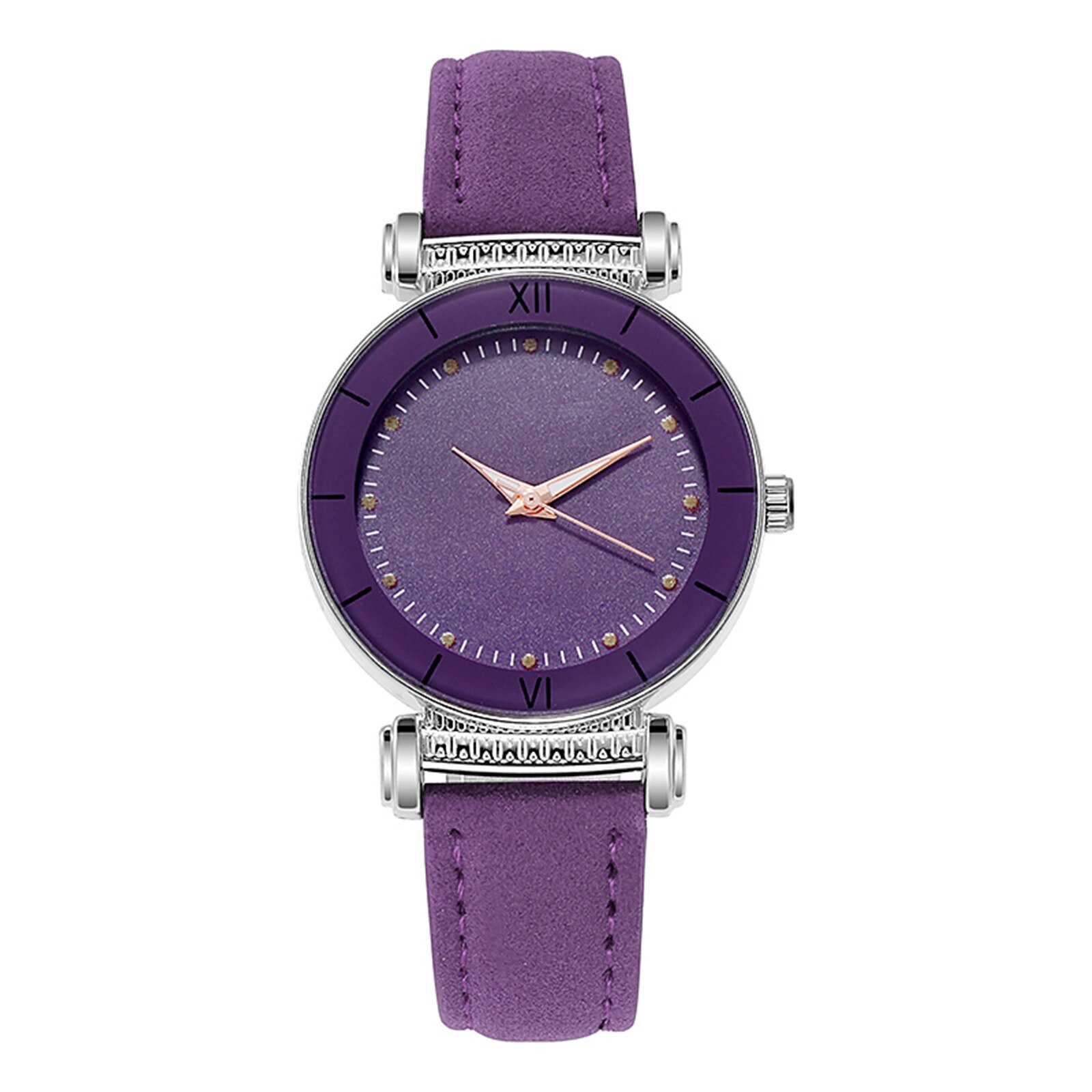 Vrouwen Luxe Horloge Quartz Casual Vrouwelijke Quartz Horloges Lederen Band Sky Dames Meisjes Klok Analoge Uur Reloj Horloge: Purple 