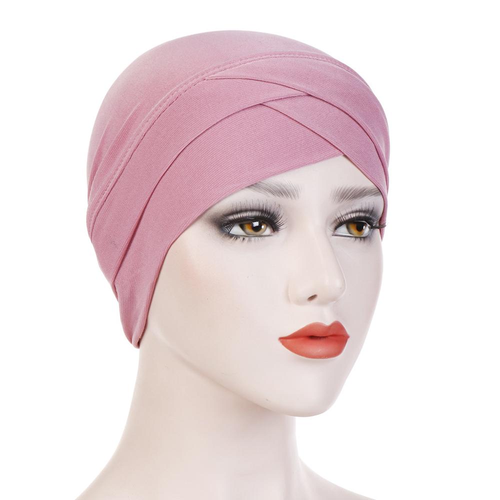 JTVOVO RUNMEIFA Modal Full Wrapped Forehead Cross Inner Headscarf Balaclava Elastic Beanie Muslim Women Stylish Hijab: Navy Blue