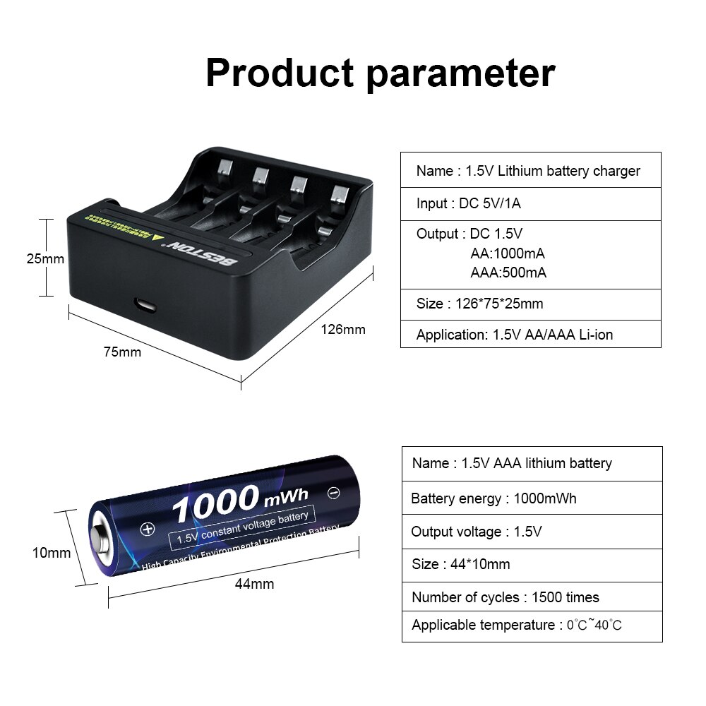 1.5V Aaa Lithium Li-Ion Oplaadbare Batterij 1000mWh 3A Oplaadbare Batterijen Aaa 1.5V Voor Zaklamp Klok Muis Batterijen Aaa