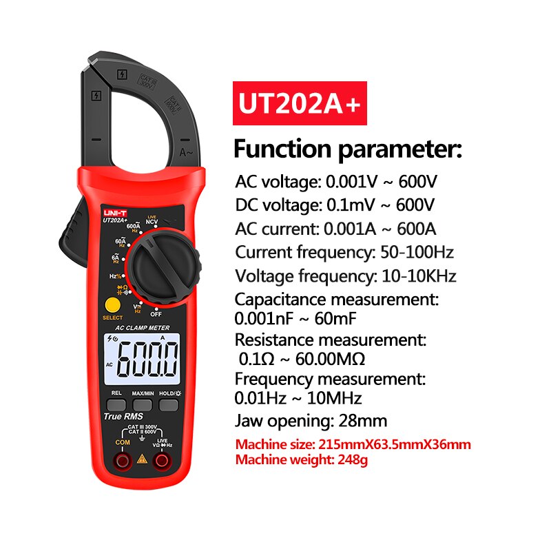 UNI T UNI-T Digital Clamp Meter AC DC Current Amperimetro Tester Clamp Multimeter Resistance Frequency UT201+ UT202+ UT203+: UT202A PLUS