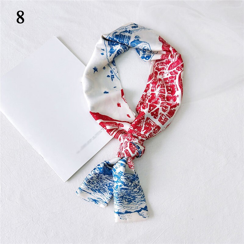Women Neck Scarf Diy Hair Tie Hairbands Euro Style Skinny Wristband Narrow Long Striped Scarves Handbag Ribbon: 8