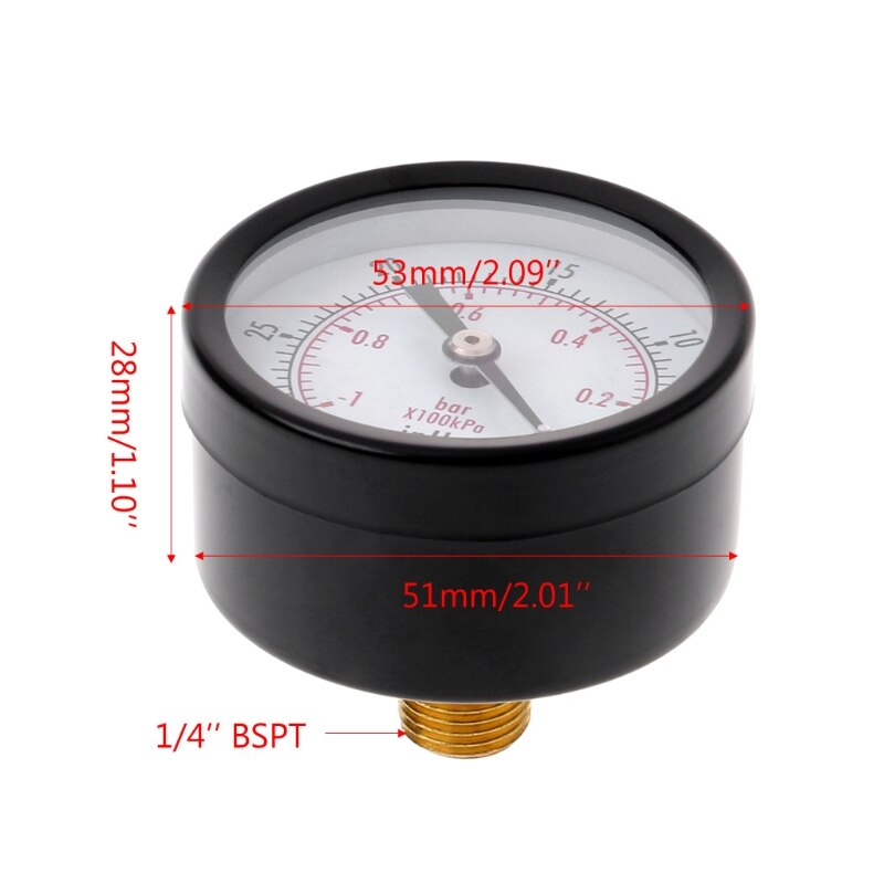 Mini Air Vacuum Pressure Gauge 50mm Pressure Meter -1bar -30inHg 1/4" Back Mount G88A