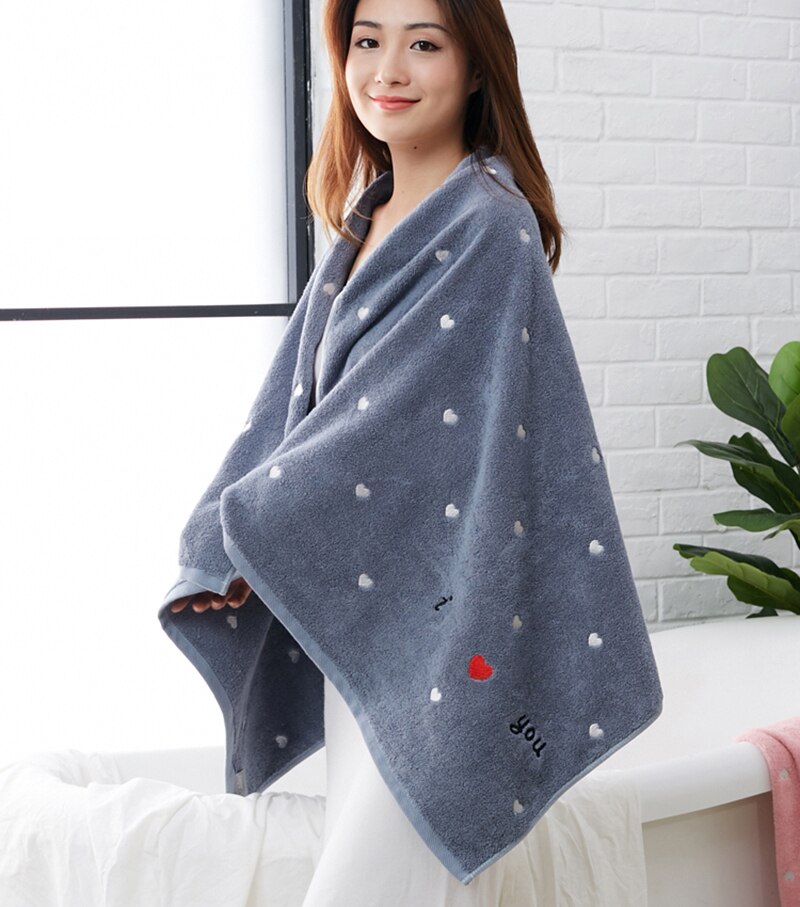 Serviette de bain visage brodé en coton épais pour amoureux/Couples serviettes de bain absorbantes de pour adultes serviette 500gsm