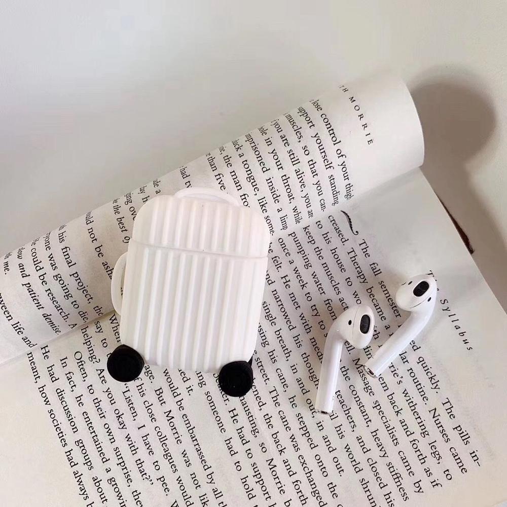 luxury For AirPods Case mini trunk box Earphone Accessories Case funda Cute Simple headphone silicon Cover For Air pods 1/2 case: white