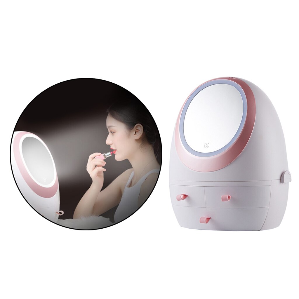Makeup Mirrors Makeup Cosmetic Storage Case Box Organizers LED Mirror with Makeup Organizer for Dressing Table