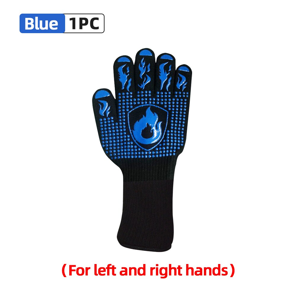 BBQ Grill Gloves High Temperature Resistance 800 Degrees Fireproof Heat Insulation Glove Cooking Baking Barbecue Microwave Oven: One Piece-Blue B