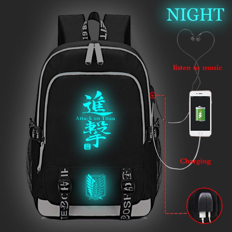 Ataque en Titán luminoso USB carga mochila de de ataque en Titán mochila de estudiantes niños niñas mochila: 6