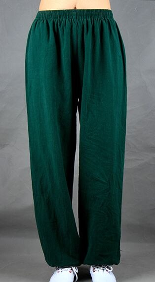 unisex Cotton&linen Practise Tai chi taiji pants taichi wushu bloomers kung fu martial arts trousers black/green: dark green / L