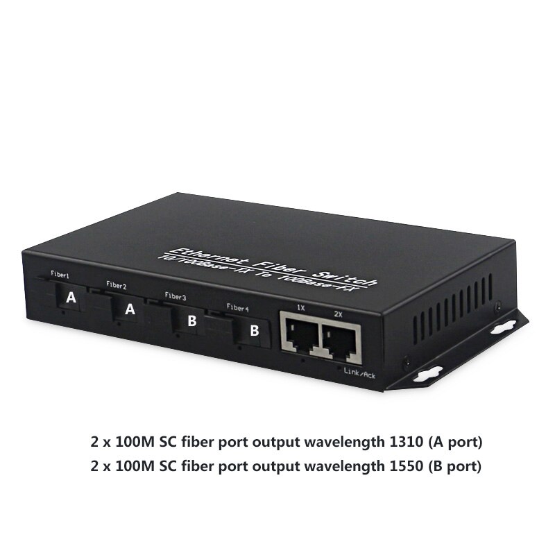 4 port fiber schakelaar om rj45 media converter 10/100 m 4 fiber en 2 rj45 CAT5/6 VLAN snelle ethernet optical fiber switch: 2A2B