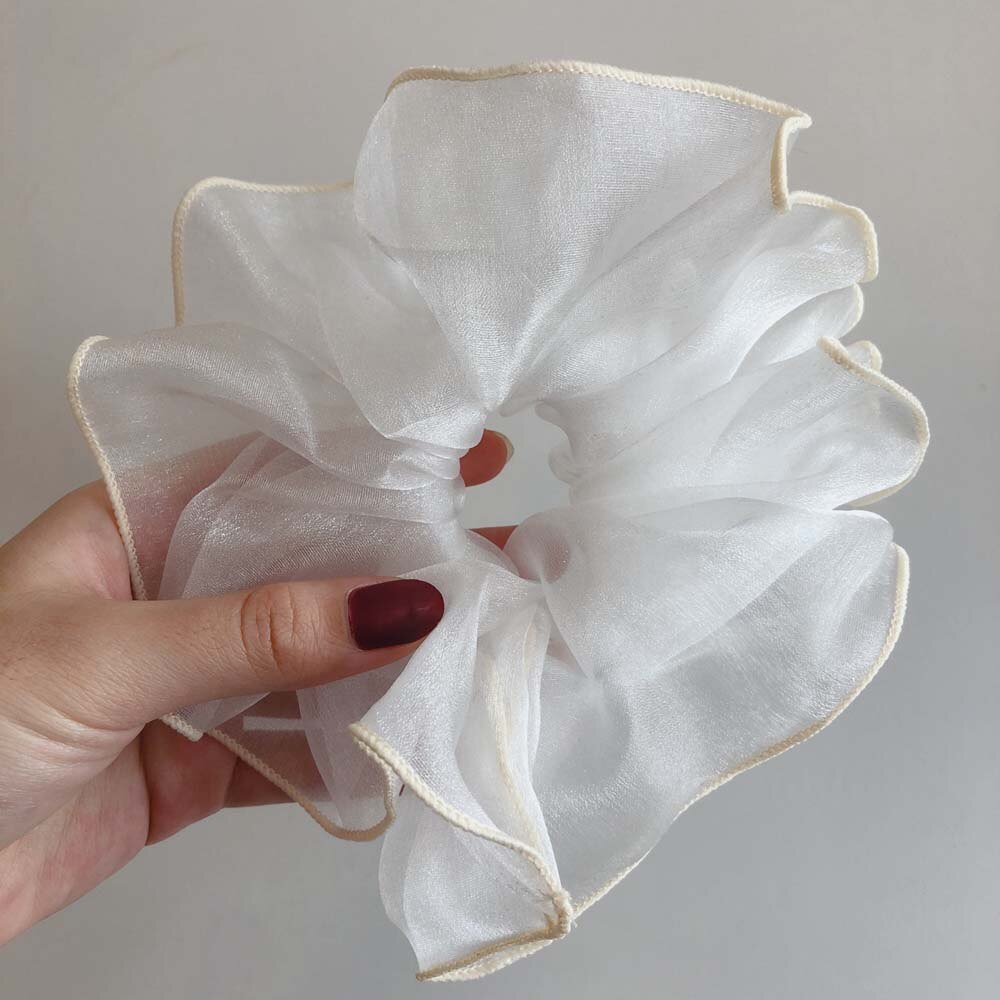 Cintas elásticas de encaje Kawaii para mujer, cintas brillantes para el pelo, coletero de malla transparente, accesorios para el cabello: white