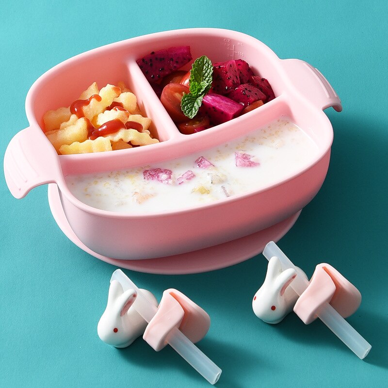 Baby Dinner Plate Integrated Children's Dinner Plate Grid Plate Infant Silicone Supplementary Food Plate Desktop Plate