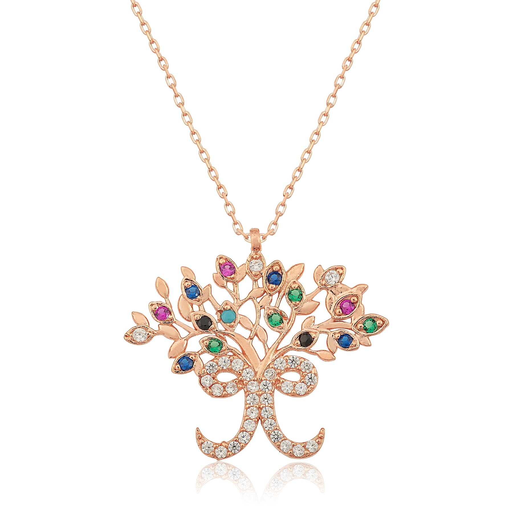 KUTAYDAN Zirkoon CZ Rose Vergulde Life Tree 925 Sterling Zilveren Ketting