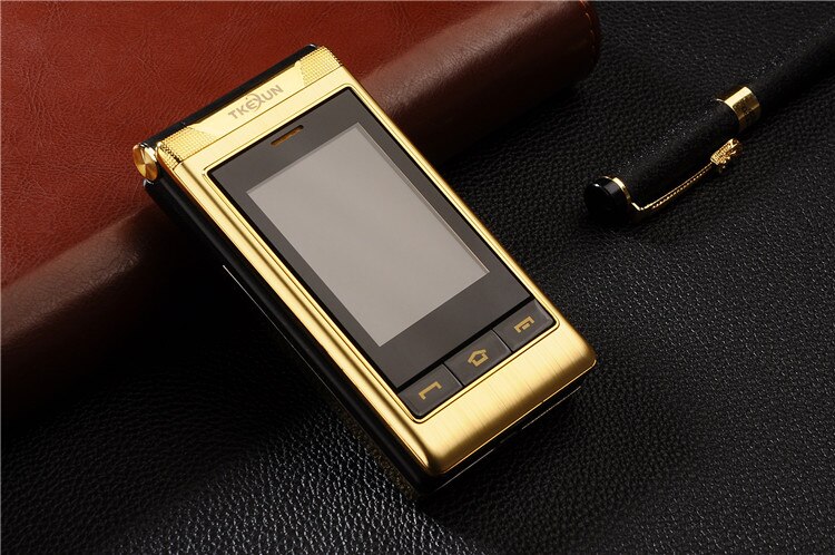 Luksus flip gammel mand telefon fsmart tkexun g10 3.0 tommer berøringsskærm dobbelt sim-kort telefon sos en nøgle urskive senior mobiltelefon: Standard / Guld