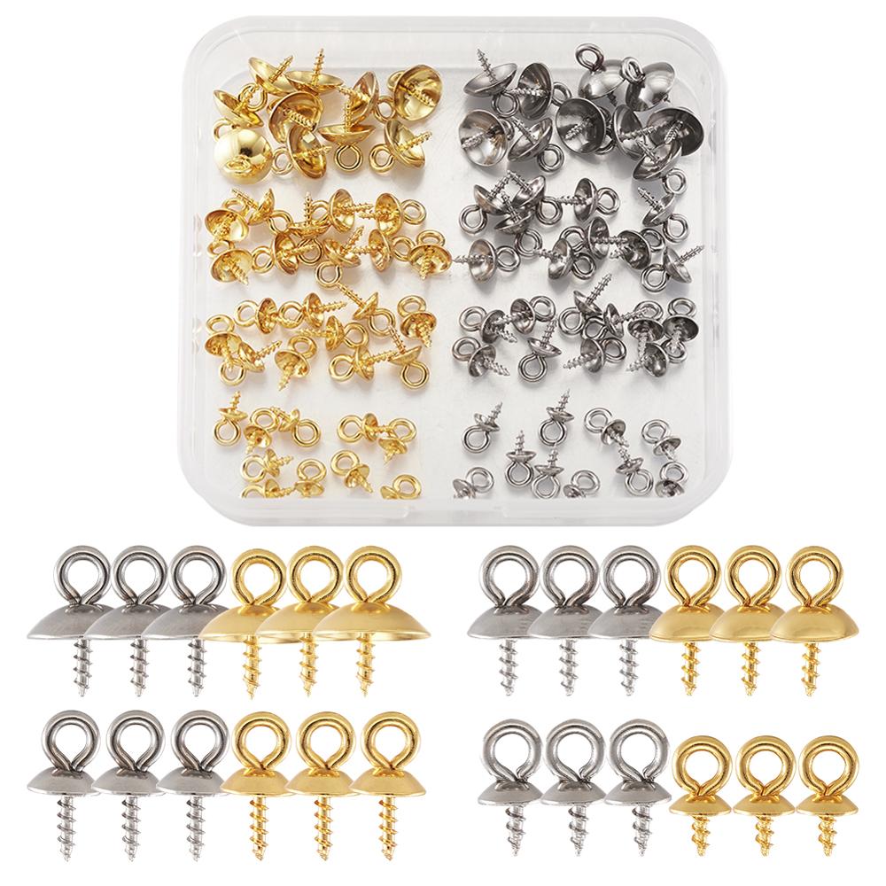 80 stk rustfritt stål knagger anheng skru øye knagg bøyler for halvborede perler smykker lage diy sjarm øredobber koblinger