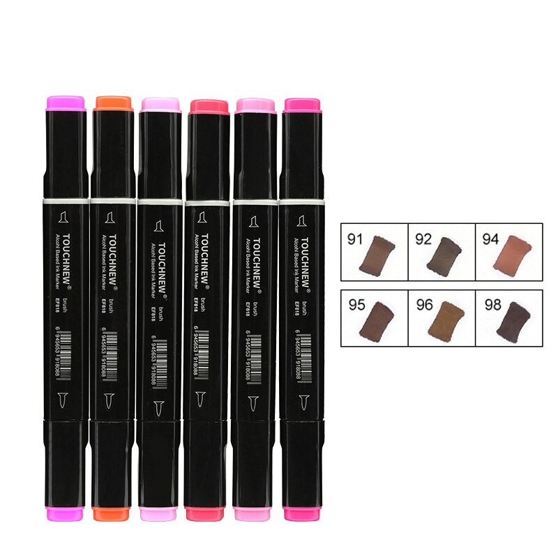 TOUCHNEW 80 Colors Soft Brush Markers Pen Dual tips Alcohol Based Markers set for Manga Drawing Animation Art Supplies: 6 color set 3
