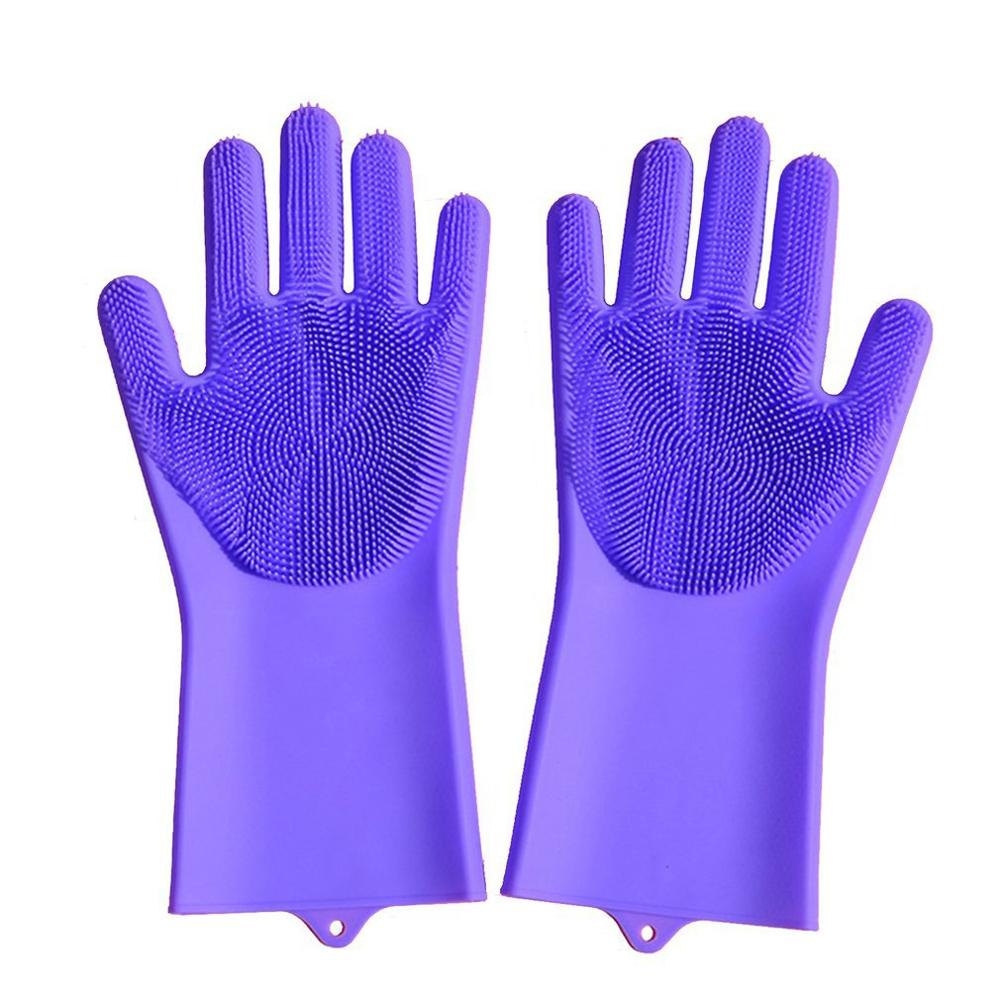 1 paio di Guanti in silicone per Lavare I Piatti Guanti Guanti di Lavaggio Spugna macchia Guanti di Gomma per la Cucina Giardino Strumenti di Pulizia: grigio