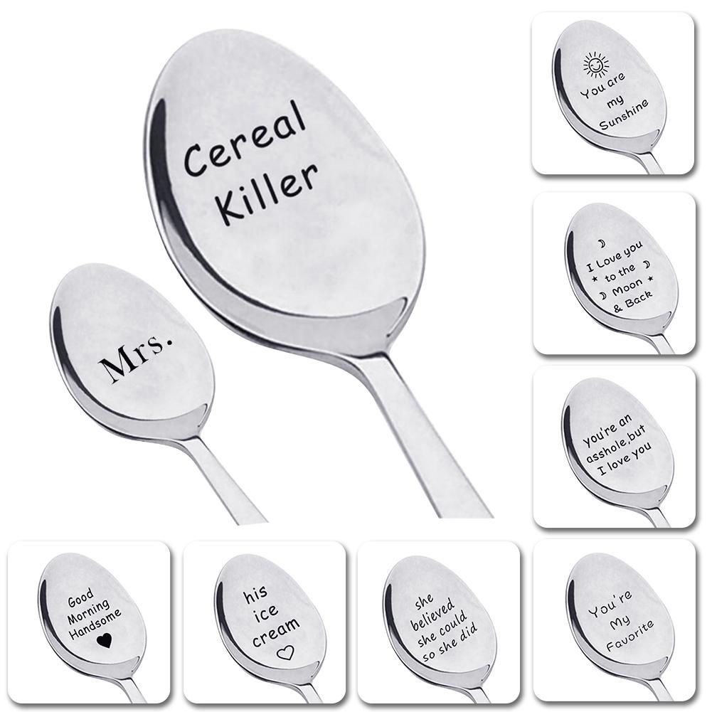 Portable Stainless Steel Peanut Butter Coffee Rice Tea Soup Spoon Couple Valentine's Day Drinking Tableware