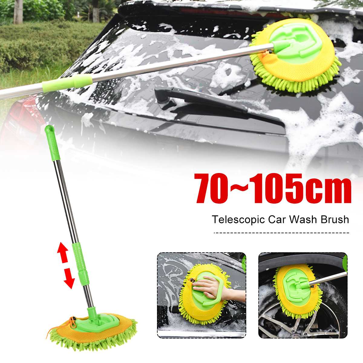 Bil rengøringsbørste teleskopisk langt håndtag auto tilbehør bilvask børste rengøring moppe 105cm chenille kost bil justerbar