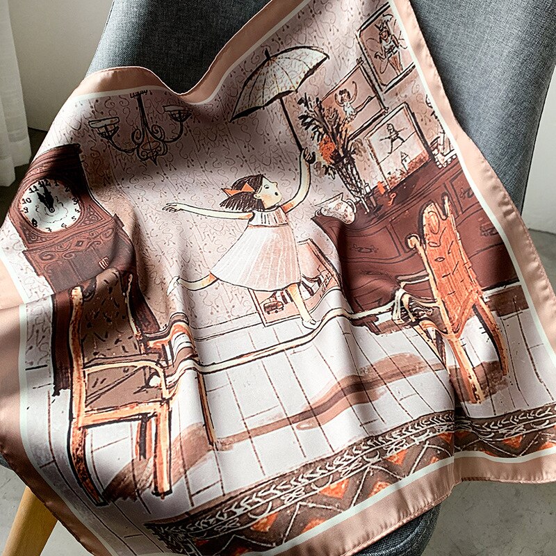 Luksus tørkle silke hårskjerf til kvinner skrive ut bandana hode sateng skjerf 53*53cm små pannebånd hals skjerf til damer: 12