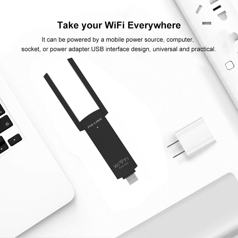 PIX-LINK USB Wireless Wifi Repeater Range Extender Dual Antenna 300Mbps 802.11b/g/n Wireless Wi-Fi Signal Booster Amplifier