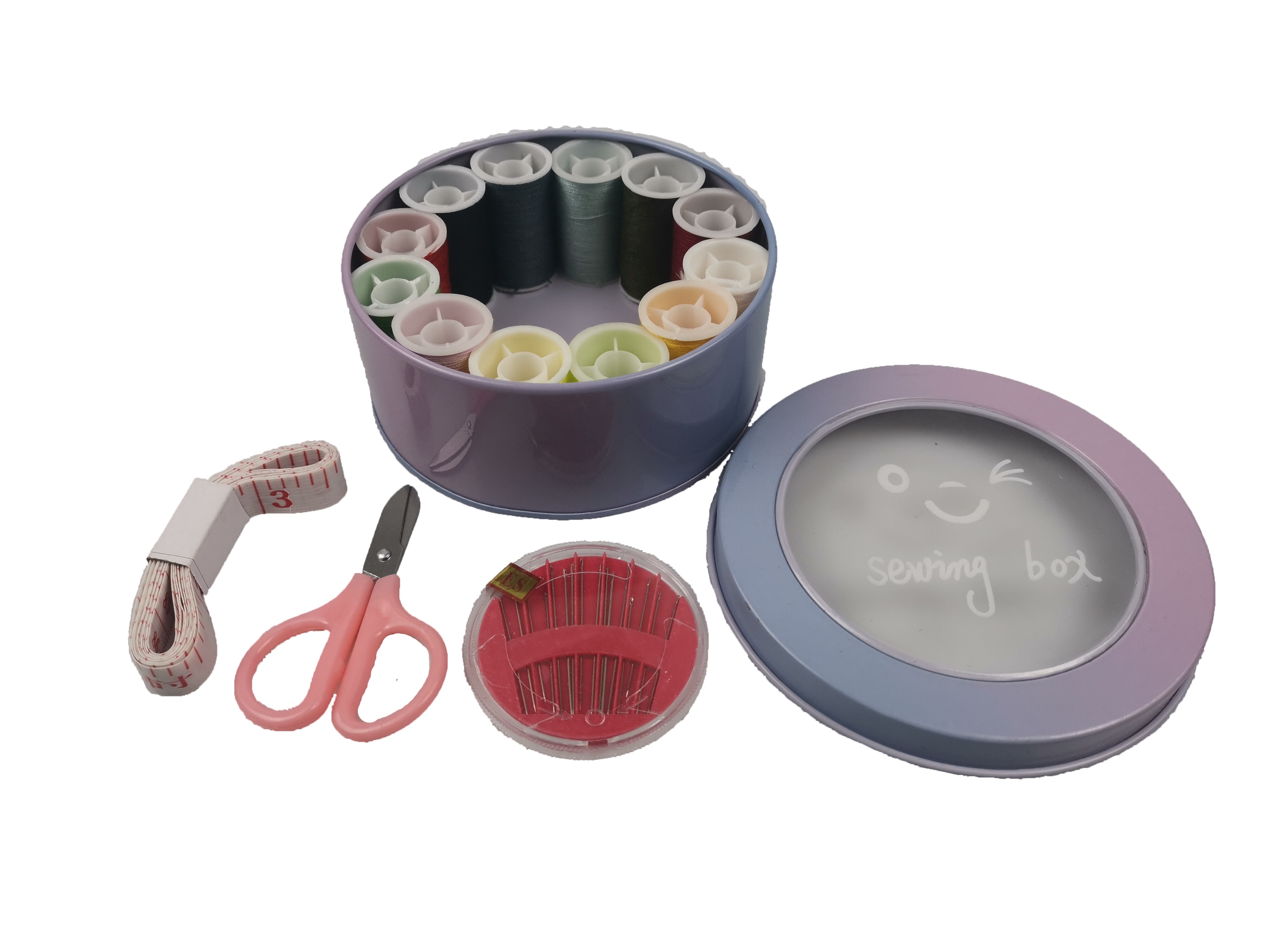 Sewing Machine Thread Kit With Roud Steel Box With All Sewing Supplies Tools