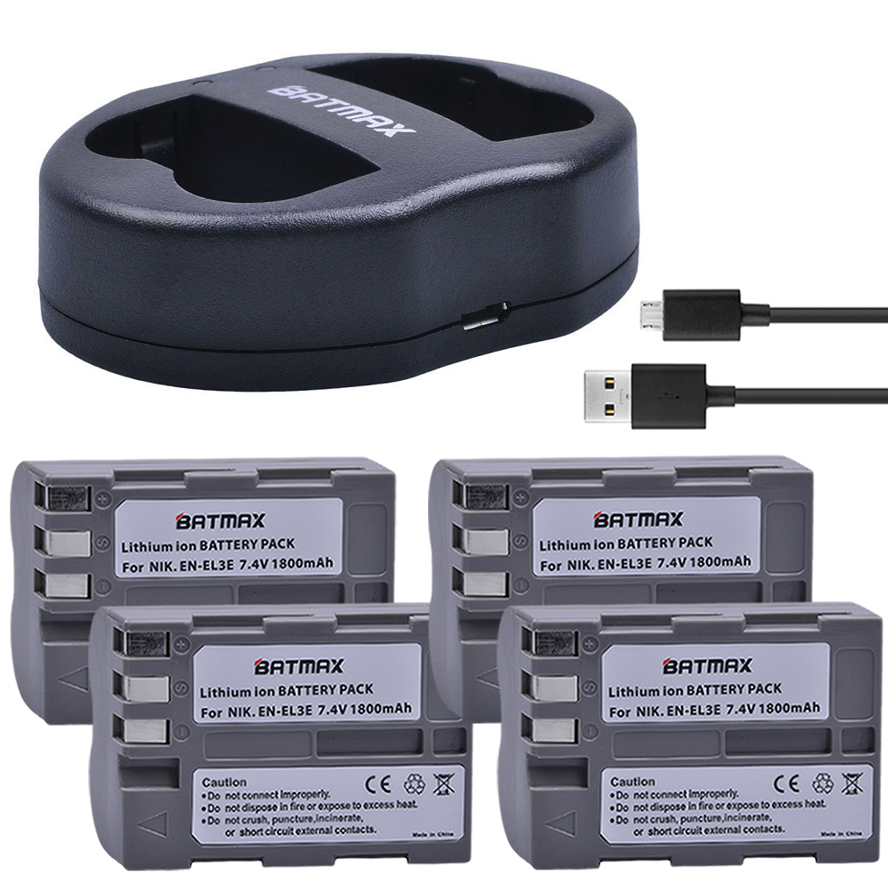 Batmax 1800mAh EN-EL3E EN-EL3 Battery +USB Dual Charger for Nikon D30 D50 D70 D90 D70S D300 Camera: 4B with charger