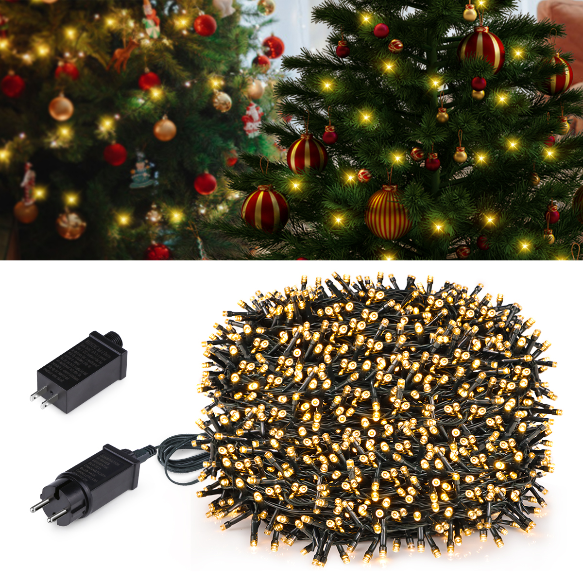Guirnalda de luces LED navideñas de 24V, luces de hadas múltiples blancas cálidas para decoración de árboles, guirnalda de luces impermeable para decoración de habitaciones al aire libre
