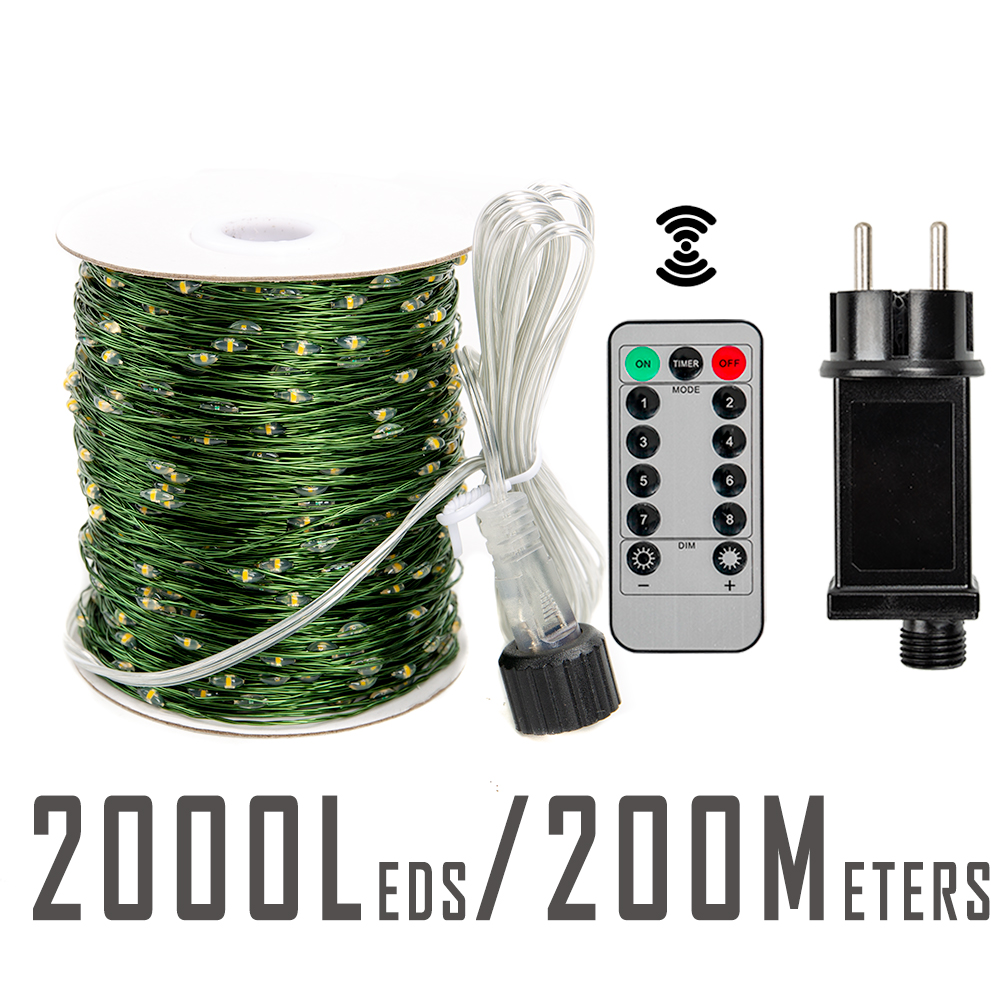 Guirnalda de Luces LED de 10-200m, Impermeable, con Control Remoto, para Decoración de Árboles de Navidad, Exteriores, Jardín, Bodas y Fiestas: Blanco cálido / L