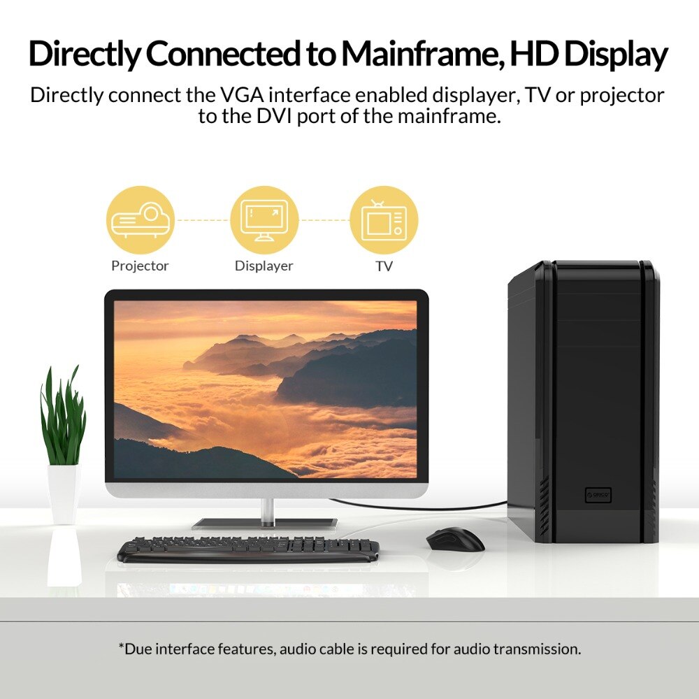 ORICO DVI to VGA Cable 1080P 60Hz DVI 24+1/ DVI 24+5 Male to Male Converter Video Cable Adapter for PC Monitor Projector