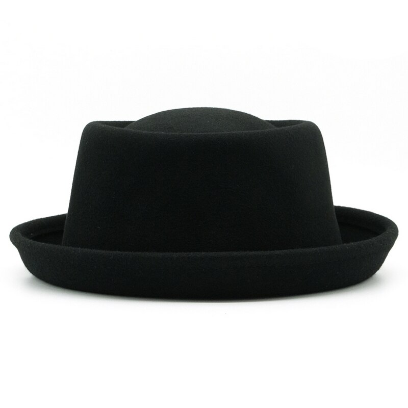 100% Wool Felt Pork Pie Hat Women Men Fedora Curved Brim Crushable Woolen Hats: black