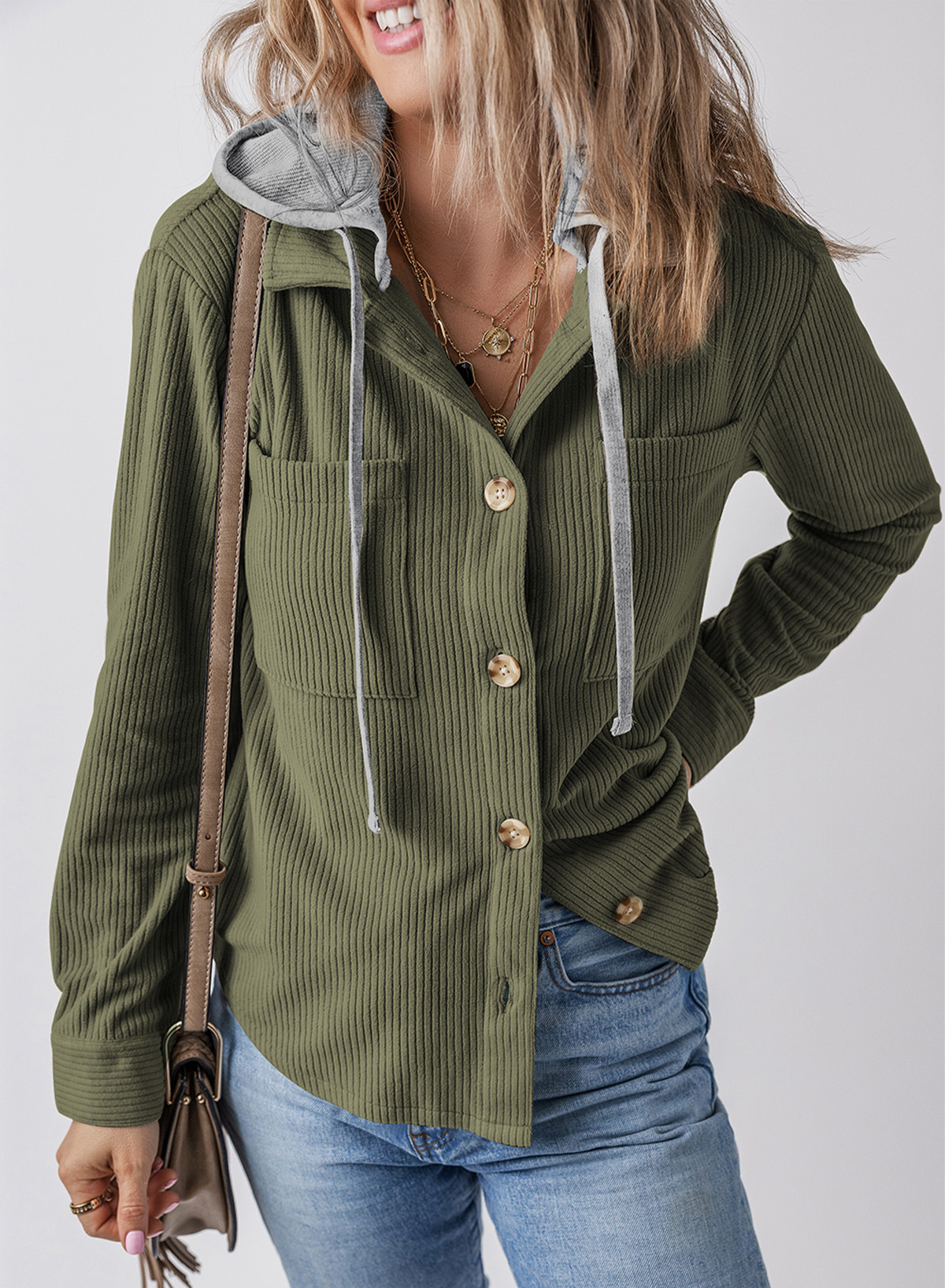 Women's Autumn Button Bomber Jacket Casual Hooded Pocket Streetwear Drawstring Girl Workout Demi-season Jacket For Women Coat