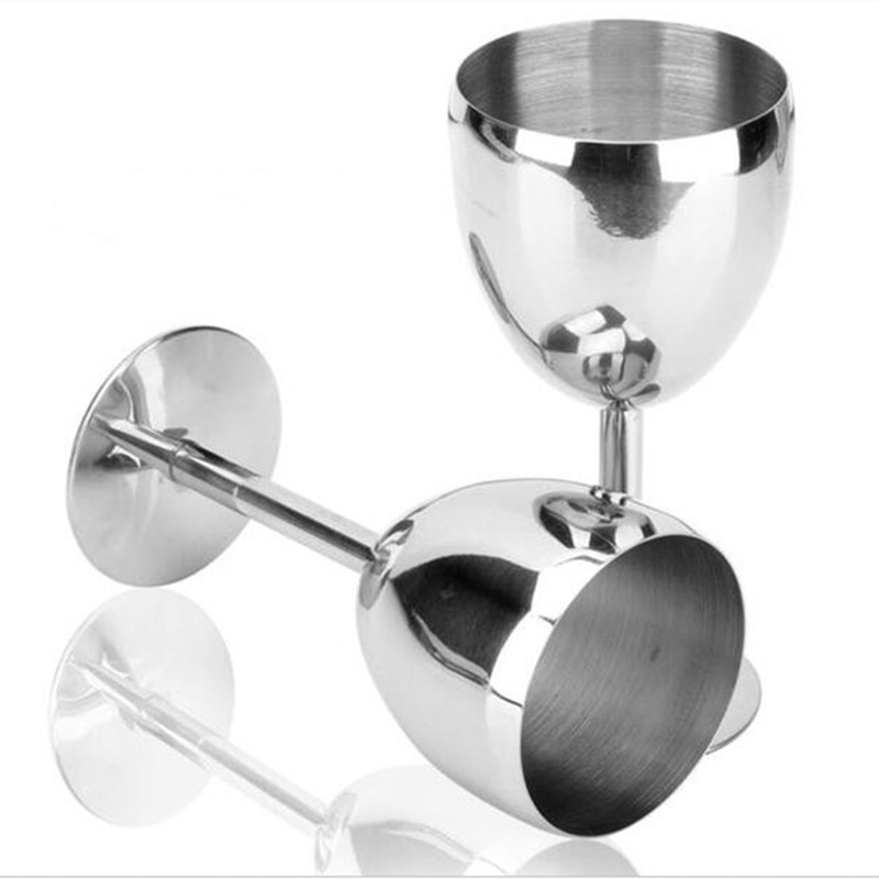 2pcs/lot Stainless Steel Wine Glasses Goblet Drinking Cup Champagne Glass Water Mug Party Home Bar Supplies