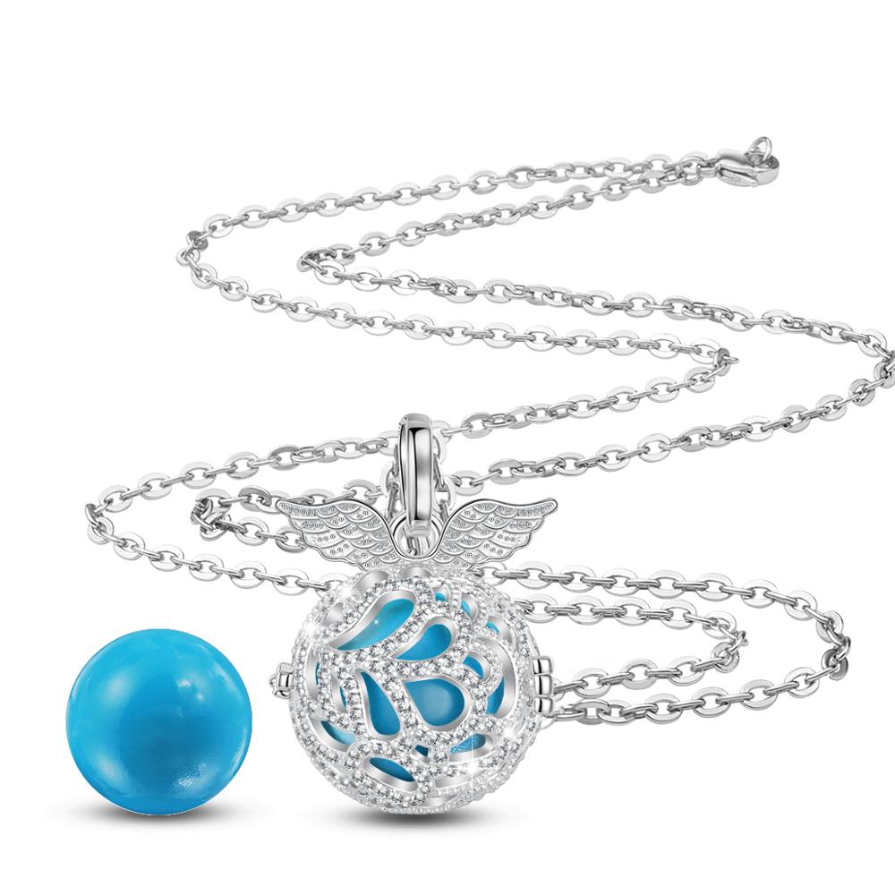 Angel caller 18mm Wing Harmony Bola Ball Crystal Ball CZ Cage Pendant long Necklace DIY Chime Ball For Pregnant woman baby K380: A20