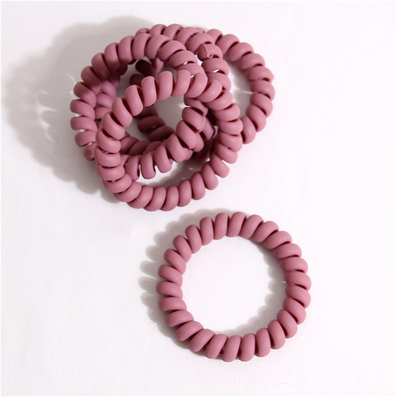 5/20PCS Frosted Colored Telephone Wire Elastic Hair Bands For Girls Headwear Ponytail Holder Rubber Bands Women Hair Accessories: Dark pink